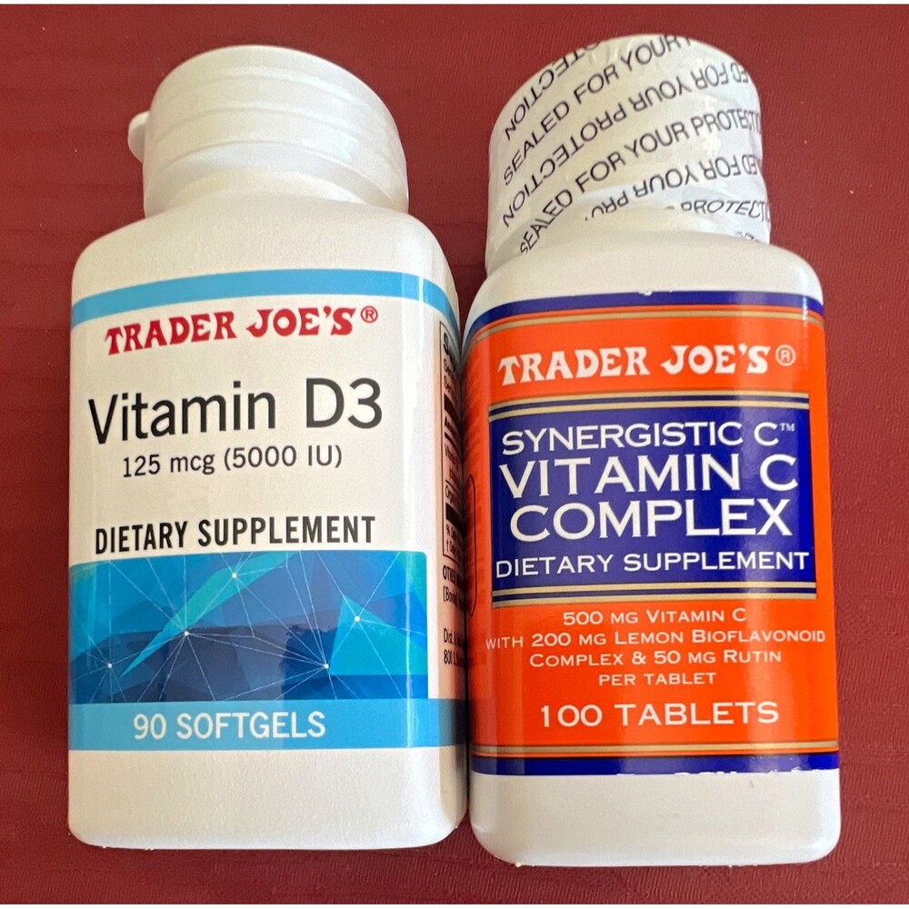 Trader Joe's Vitamin D3 125mcg 5000IU 90 Softgels + Vitamin C 100 Tablets